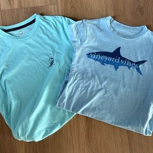 Boys Vineyard Vines Kids Aqua and Light Blue Shark Tees